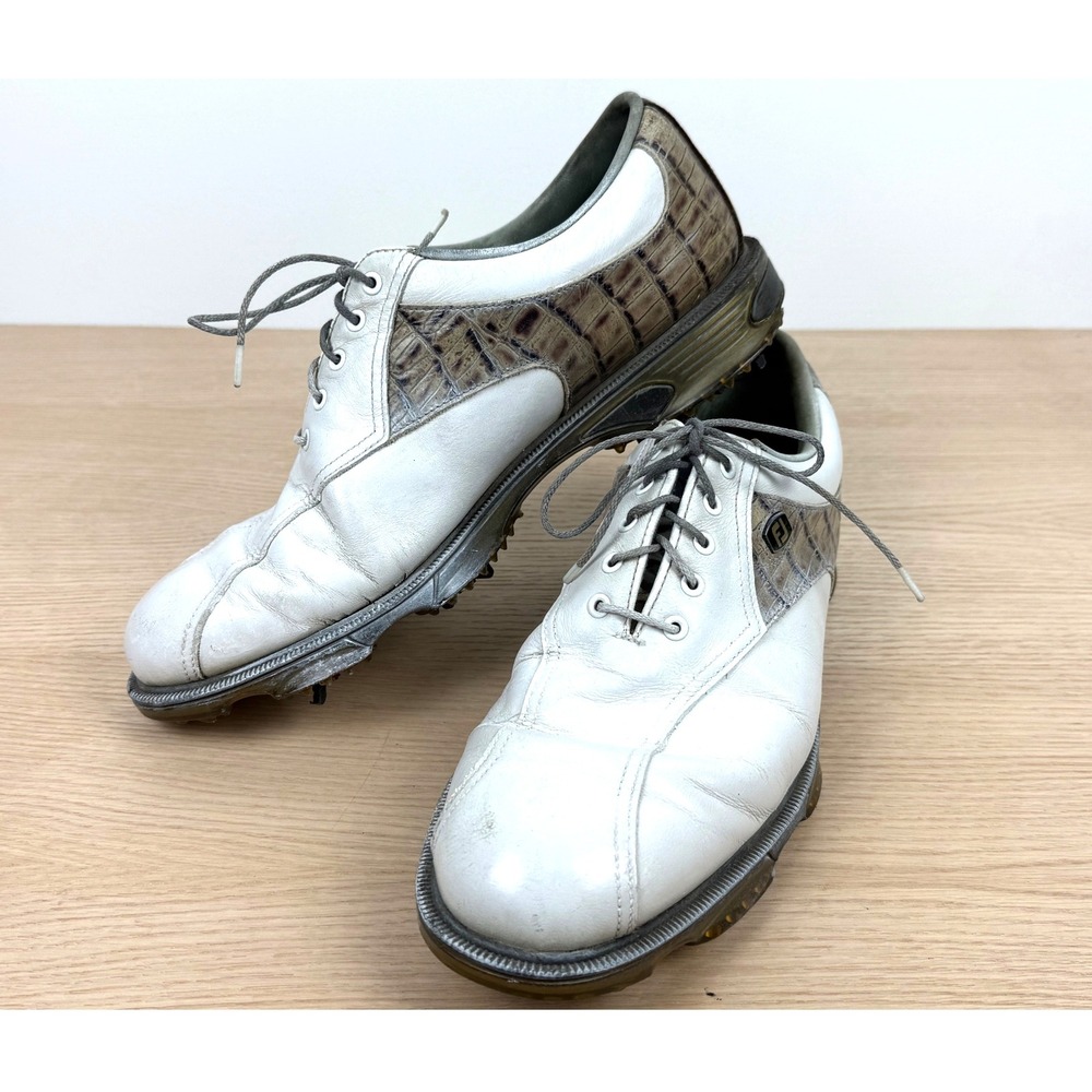 FootJoy Golf Shoes Mens 9.5M White Leather Croc Accents Spiked